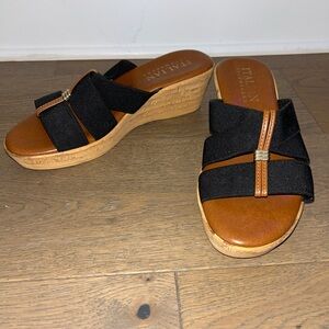 Italian Shoemakers Black and Tan Wedge Sandals